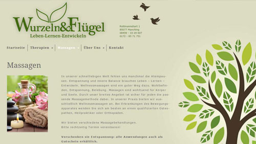 Screenshot der Responsive Website Wurzeln und Flügel in Maching